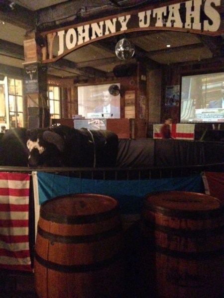 Johnny Utah's mechanical bull that former employees were allegedly made to ride topless and kiss each other while doing so. (Photo: Alexandra Sternlicht)