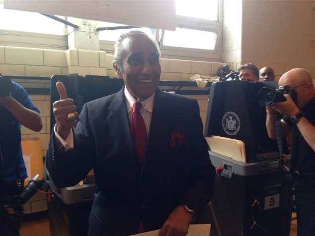 Congressman Charlie Rangel casts a vote for himself in the 2014 Democratic primary election for District 13.