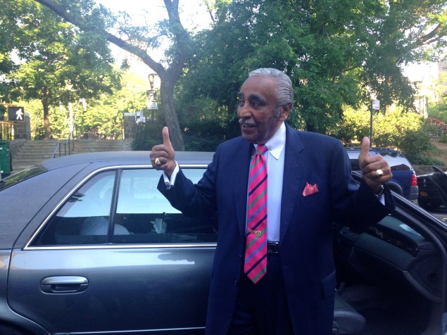 Congressman Charlie Rangel makes his first appearance on Election Day. 