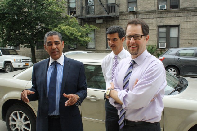 State Senator Adriano Espaillat with Councilmen Ydanis Rodriguez and Mark Levine. (Photo: Ross Barkan)