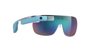 Navigator frame in Orchid Mist with a blue Google Glass. (Photo via Marchon Eyewear)