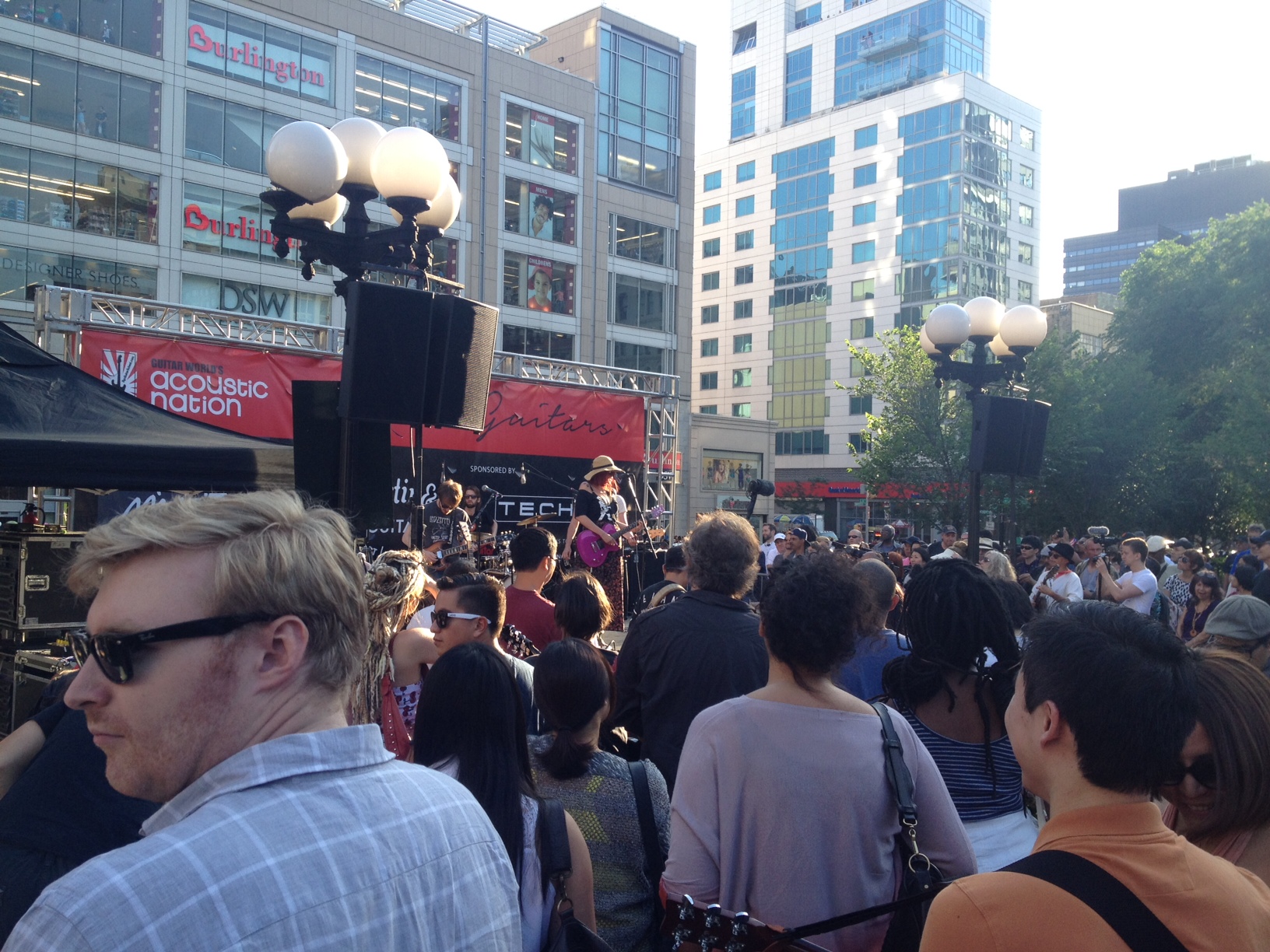 A crowd gathered in Union Square Park to watch Wise Girl's alt-rock set.