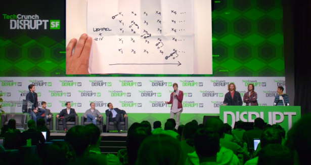 Pied Piper presents at a the fictional TechCrunch Disrupt. (Screengrab via HBO)