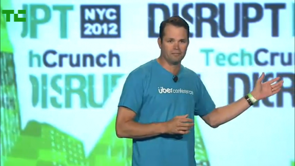 Mr. Walker presenting UberConference at the real-life TechCrunch Disrupt Startup Battle in 2012. (Screengrab: TechCrunch)