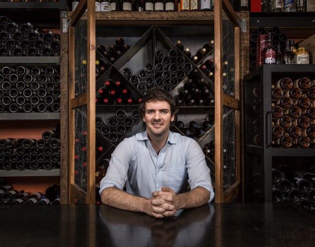Tim Farrell in the back room at Brooklyn Wine Exchange. (Photo: Sasha Maslov)