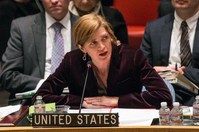 Samantha Power, Ambasaddor for the United States, in a Security Council meeting. (Photo: Andrew Burton/Getty Images)