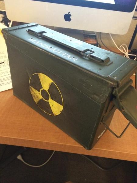 Some poor intern nearly threw her back out bringing this package to my desk. (Photo by Molly Mulshine)