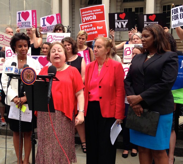 Laurie Cumbo, Liz Krueger, Gale Brewer and Tish James at City Hall. (Photo: Paula Duran)