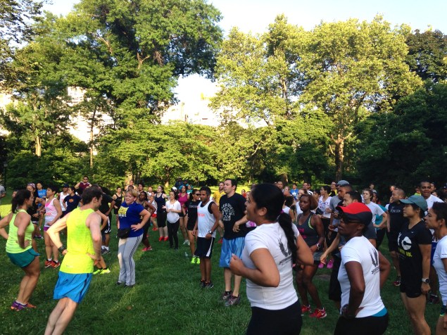 Niketown Run Club stretches in Central Park before its last Thursday session. (Photo: Paula Duran)