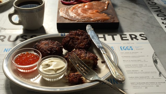 Latkes at Russ & Daughters Cafe. (PHOTO: Jen Snow and Kelli Anderson/Courtesy of Russ & Daughters)