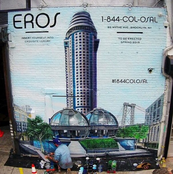 The fake Eros building ad (Photo via @colossalmedia Instagram)