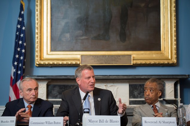 Mayor Bill de Blasio with Rev. Al Sharpton and Police Commissioner Bill Bratton. (Photo: NYC Mayor's Office)