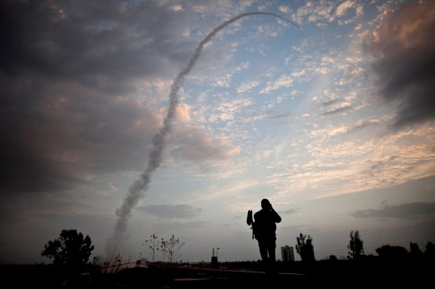 An Israeli missile launched from the Iron Dome missile defense system. Photo by Uriel Sinai/Getty Images
