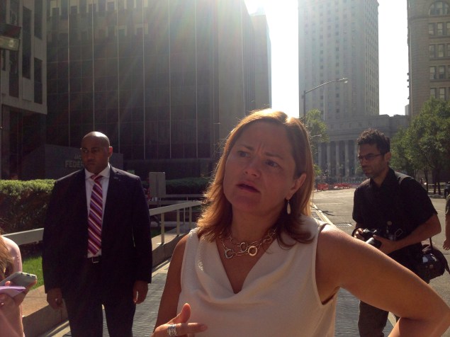 Speaker Melissa Mark-Viverito after touring the immigration surge docket proceedings. (Jillian Jorgensen)