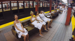 Actors participating in Improv Everywhere's Spa prank. (YouTube)