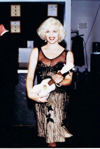 Elaine Chez in 1999, modeling the dress Marilyn Monroe wore in "Some Like it Hot." (Photo courtesy of Ms. Chez)