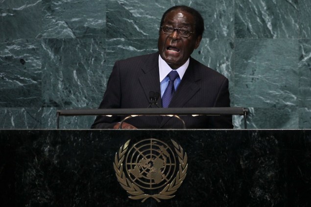 Robert Mugabe, President of the Republic of Zimbabwe  addresses the 65th session of the General Assembly at the United Nations on September 24, 2010 in New York City. Leaders and diplomats from around the world are in New York City for the United Nations yearly General Assembly.  (Photo by Chris McGrath/Getty Images)