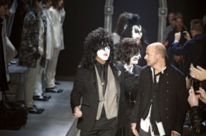 Paul Stanley of rock band Kiss walks the runway with Mr. Varvatos in Milan last spring. (Photo by Catwalking/Getty Images)