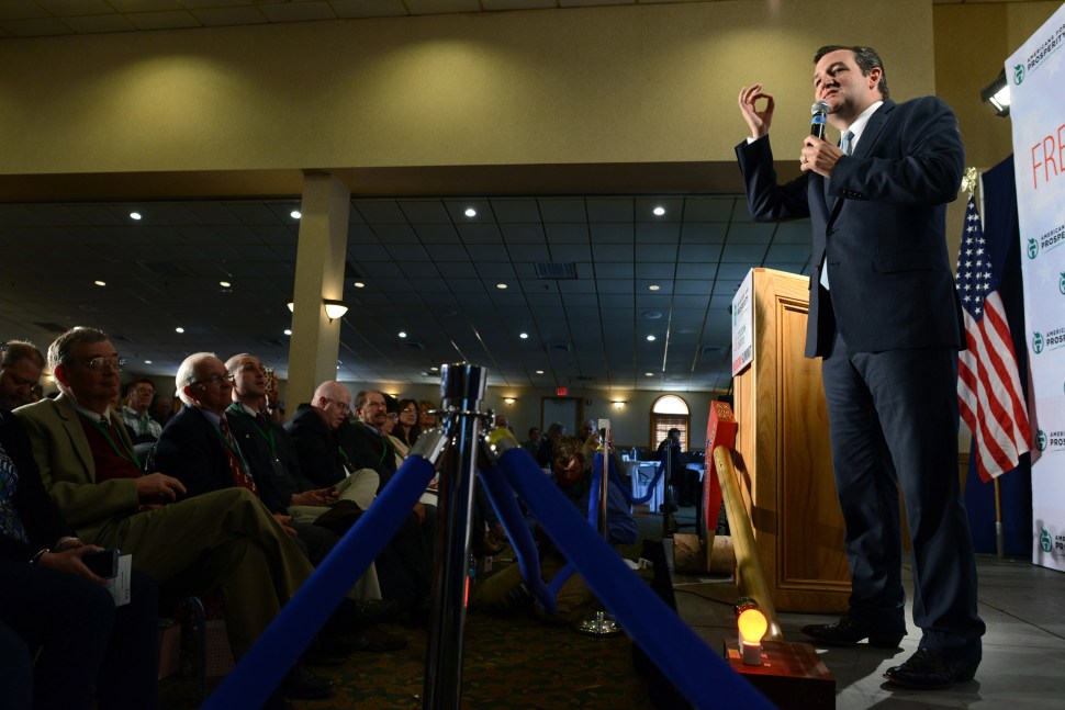 MANCHESTER, NH - APRIL 12: U.S. Senator Ted Cruz (R-TX) speaks in New Hampshire, April 12, 2014  (Photo by Darren McCollester/Getty Images)