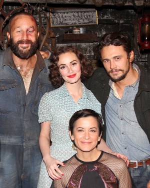 Anna Shapiro with Chris O'Dowd, Leighton Meester and James Franco on Of Mice and Men's opening night. (Photo by Bruce Glikas/FilmMagic)