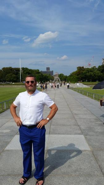 The author at the Hiroshima Peace Memorial Park, site of the atomic blast (Photo courtesy Rabbi Shmuley Boteach)
