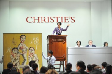 A work by Chinese Contemporary Art star Zeng Fanzhi is auctioned off at Christie's, Hong Kong. (Courtesy JingDaily.com)