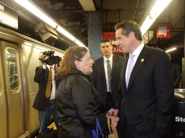 Gov. Andrew Cuomo rode the E train from World Trade Center to Penn Station today. (Photo: Jillian Jorgensen)