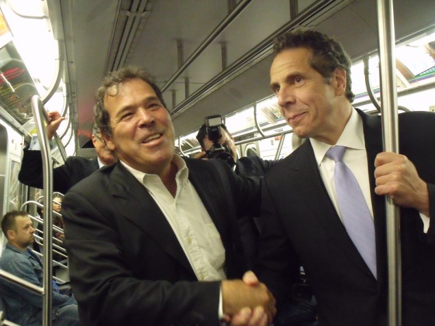 Comedian Randy Credico shook hands with Gov. Andrew Cuomo today on the E train. (Photo: Jillian Jorgensen)