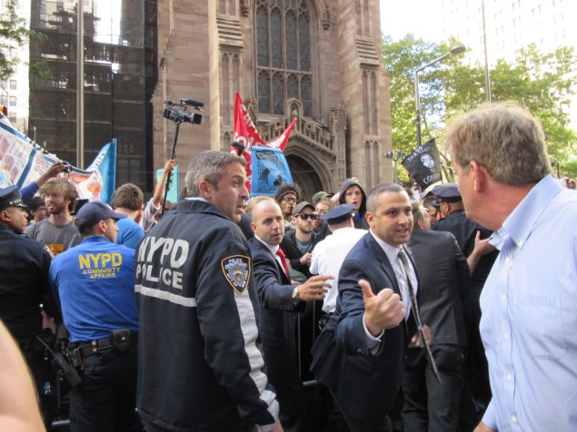 Police block protesters from reaching Wall Street (Photo: Will Bredderman).