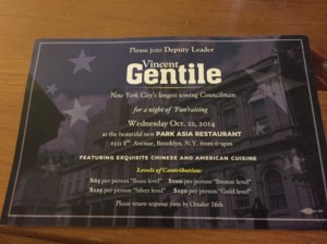 An invitation to Councilman Vincent Gentile's fund-raiser.