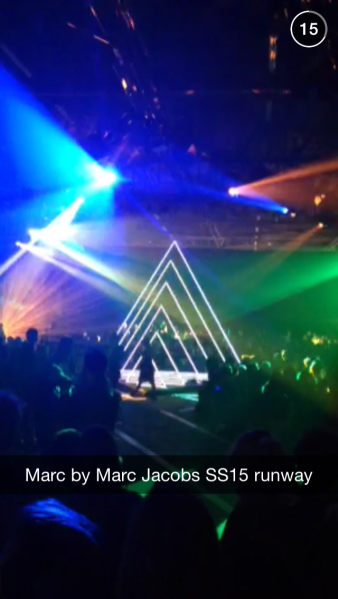 A video still from the Fashion Week live story. We'd show you the whole thing, but, well, it's gone. (Screengrab via Snapchat)