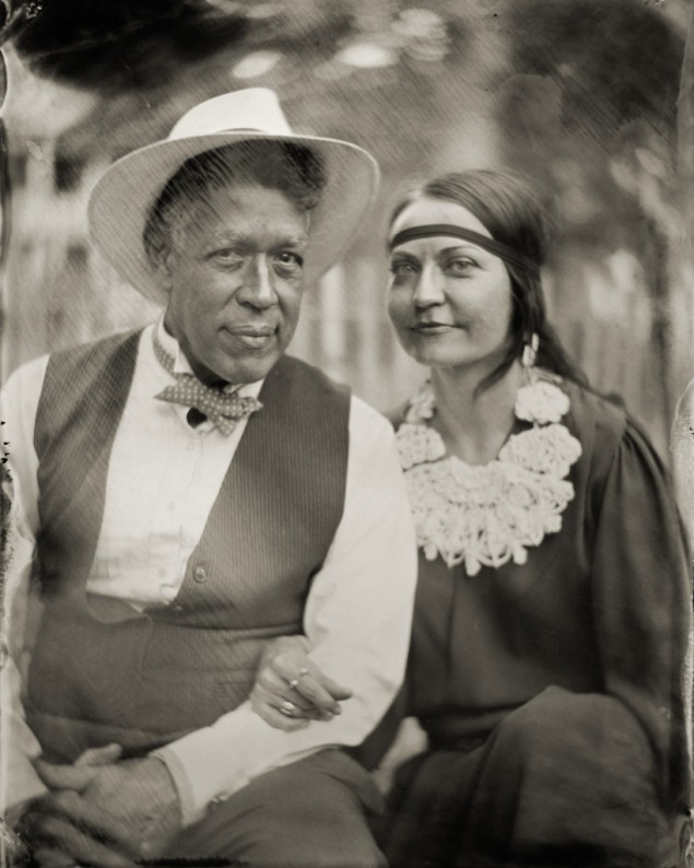 A tintype of artist Andres Serrano and his wife, taken at the Jazz Age Lawn Festival on Governor's Island, August 2014. (Courtesy  penumbrafoundation.org) 