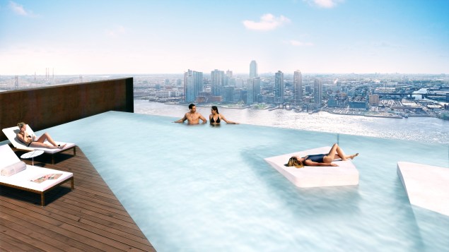 The infinity-edge pool at 626 First, which will also feature a squash court and spa. (SHoP Architects)