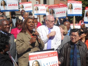Ms. James receiving the endorsement of the Queens Democratic Party last year. (Photo: Ross Barkan)