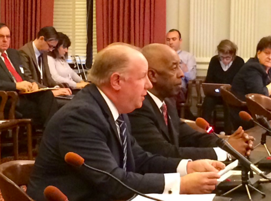 Elizabeth Mayor Chris Bollwage and Trenton Mayor Eric Jackson at Wedsnesday's hearing
