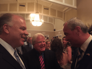 Sweeney and Murphy greeting each other at a Monmouth County Democratic fundraiser earlier this week