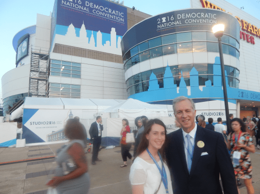 Wisniewski with his daughter Rachel at the entrance to the DNC