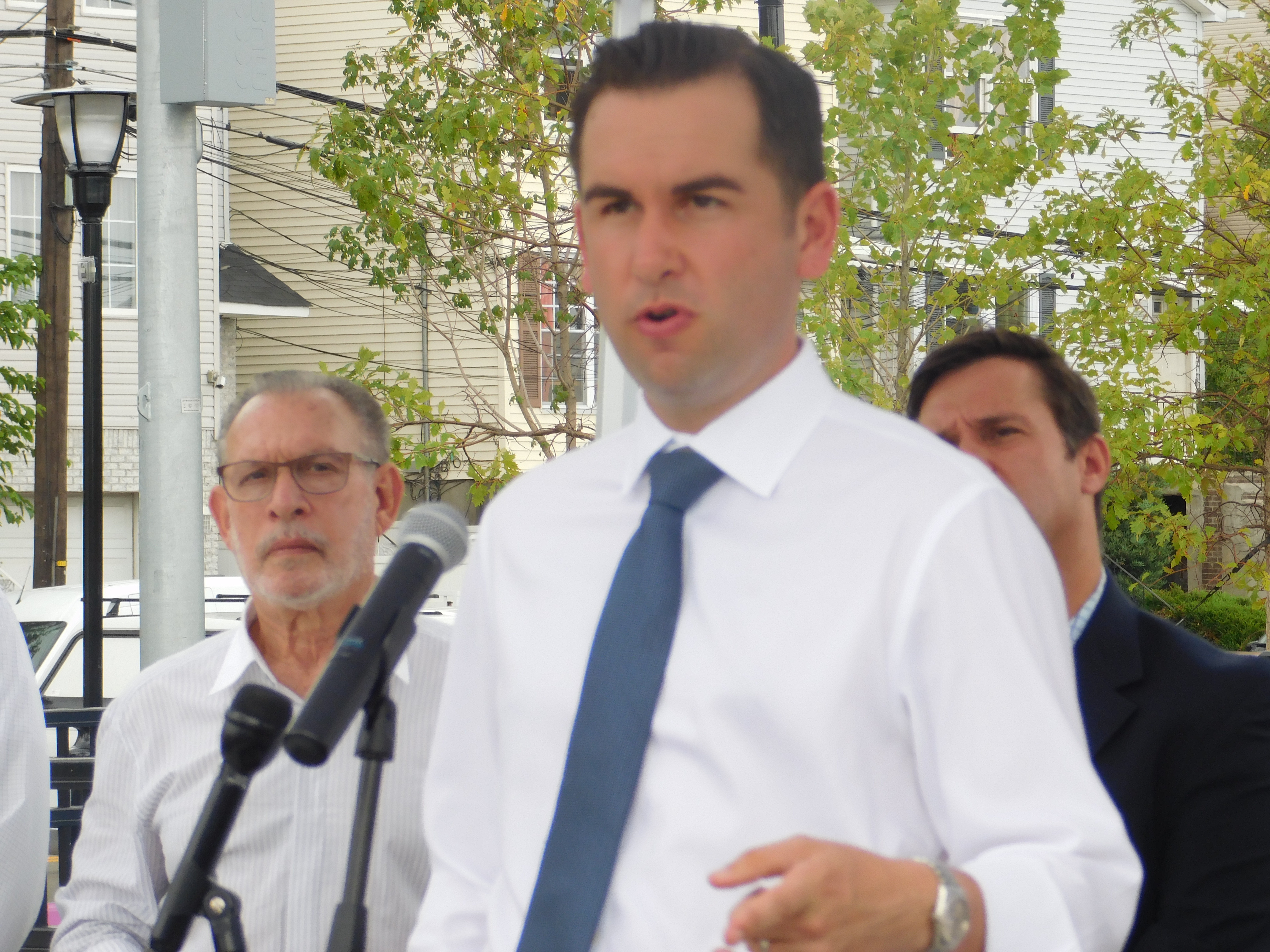 Fulop held a press conference on open space in Jersey City's new Berry Lane Park. 