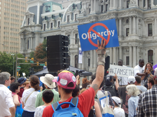 Sanders supporters gathered around City Hall throughout the week