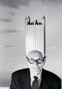 philip johnson with building hat Philip Johnson Gets Exhibition at The Lipstick Building