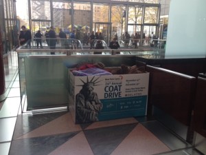 Holiday Giving, Commercial Real Estate Style A New York Cares coat donation box (photo courtesy of Related Companies).