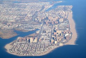 An aerial view of Brooklyn's Riegalmann Boardwalk 