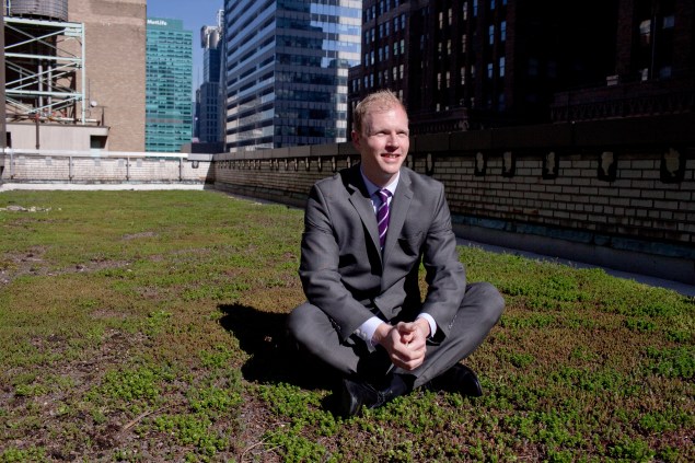 SL Green's Jay Black sits atop a green roof at 100 Park Avenue. (Photo: Aaron Adler)