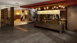 Rendering of the lobby at Hampton Inn, at 32 Pearl Street. (Glen Coben Architecture & Design)