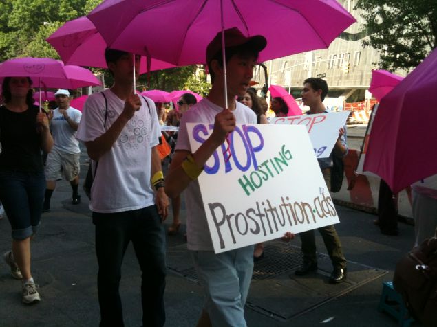 Activists protest Backpage's underage prostitution ads in 2012. A dissenting opinion in a Washington Supreme Court case says Backpage cannot be held liable for the content of those ads. (Photo: Melissa Gira Grant/Observer)