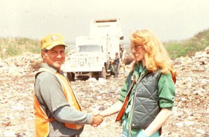 Ms. Ukeles with Sanitation worker, from "Touch Sanitation," 1978-80. (Courtesy Ronald Feldman Gallery)