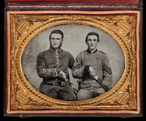 'Captain Charles A. and Sergeant John M. Hawkins, Company E, “Tom Cobb Infantry,” Thirty-eighth Regiment, Georgia Volunteer Infantry,' 1861–62, by an unknown artist. (Photo by Jack Melton/Metropolitan Museum of Art)