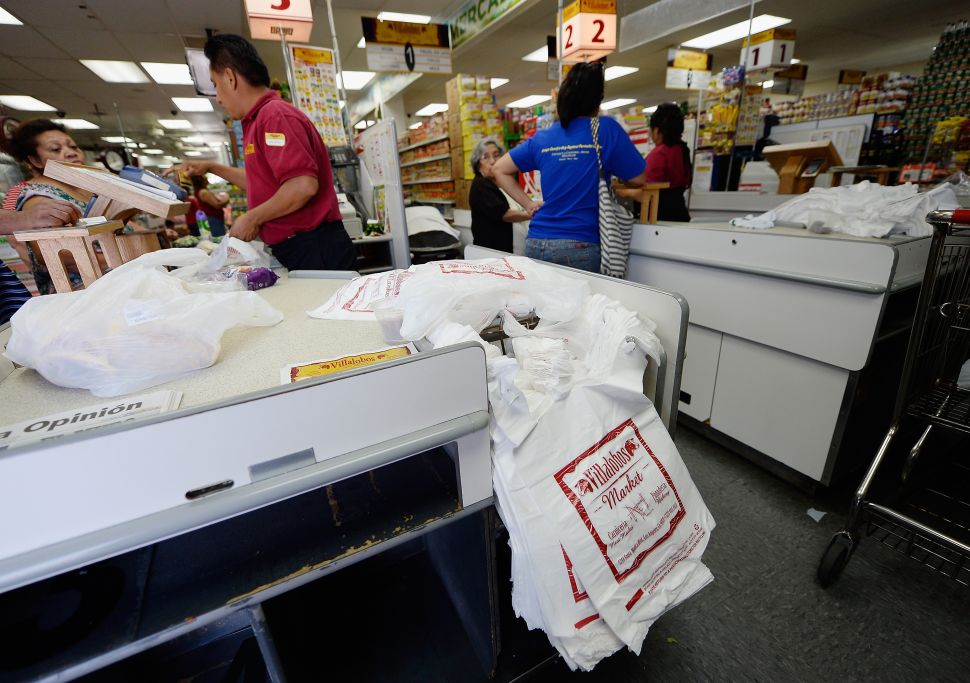 Some plastic bags in a supermarket. (Photo: Kevork Djansezian/Getty Images)