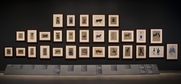 Installation view of 'Bill Traylor: Drawings from the Collections of the High Museum of Art and the Montgomery Museum of Fine Arts.' (Courtesy American Folk Art Museum)
