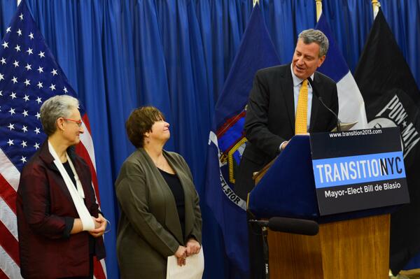 Bill de Blasio announcing his new ACS commissioner. (Photo: Twitter/ @NYCTransition)